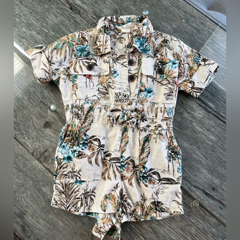 Banana Republic Kids Linen Tropical/Safari Romper 3-6 Mo EUC
